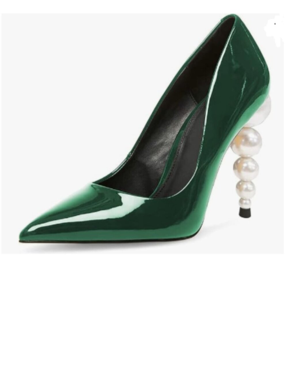 FSJ Green Patent Pointed Toe Pumps with Pearl Stack Heel